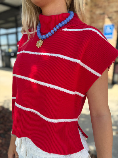 crop knit sweater vest top - red