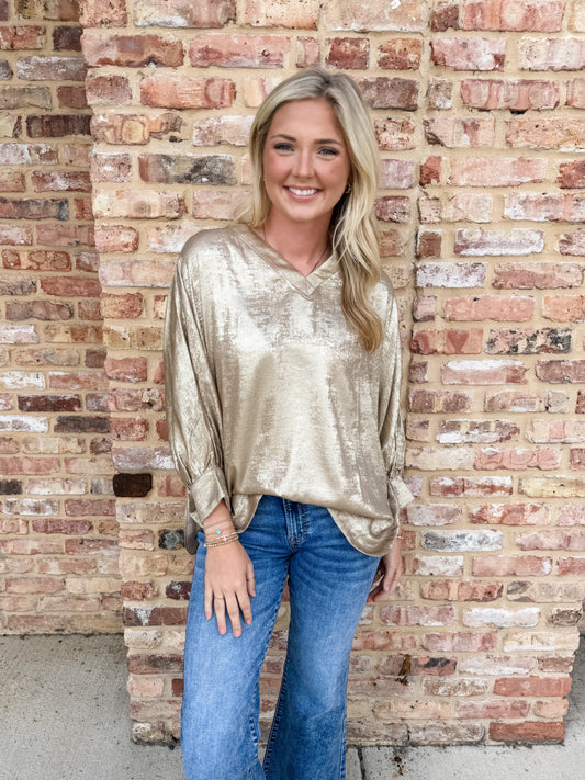 the beth metallic top - gold