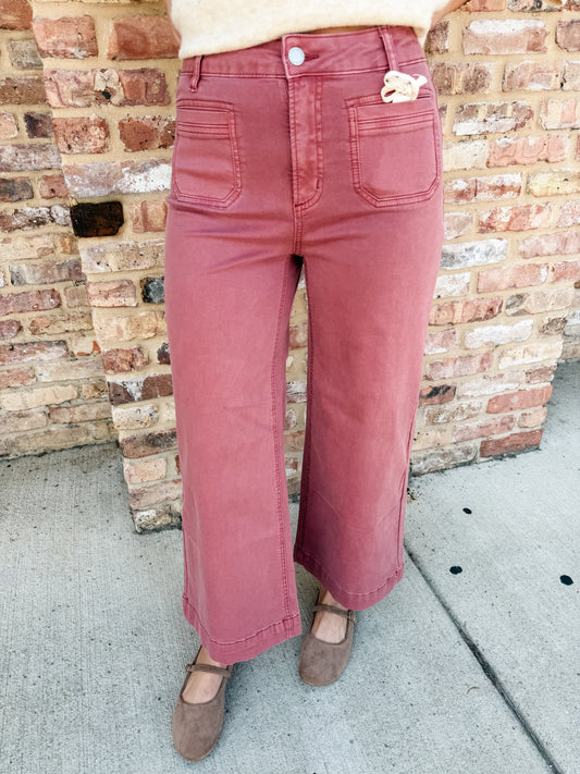 Charlie B cropped wide leg twill pant