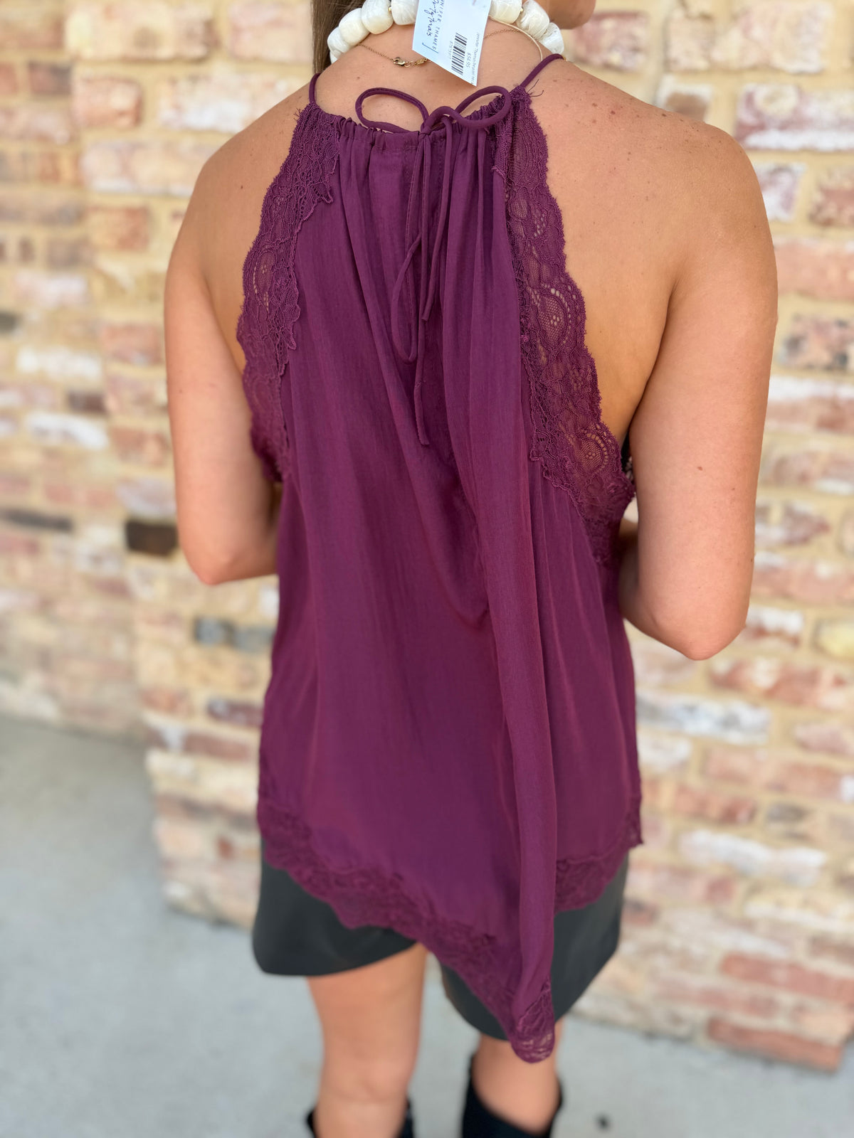 lace halter top - burgundy