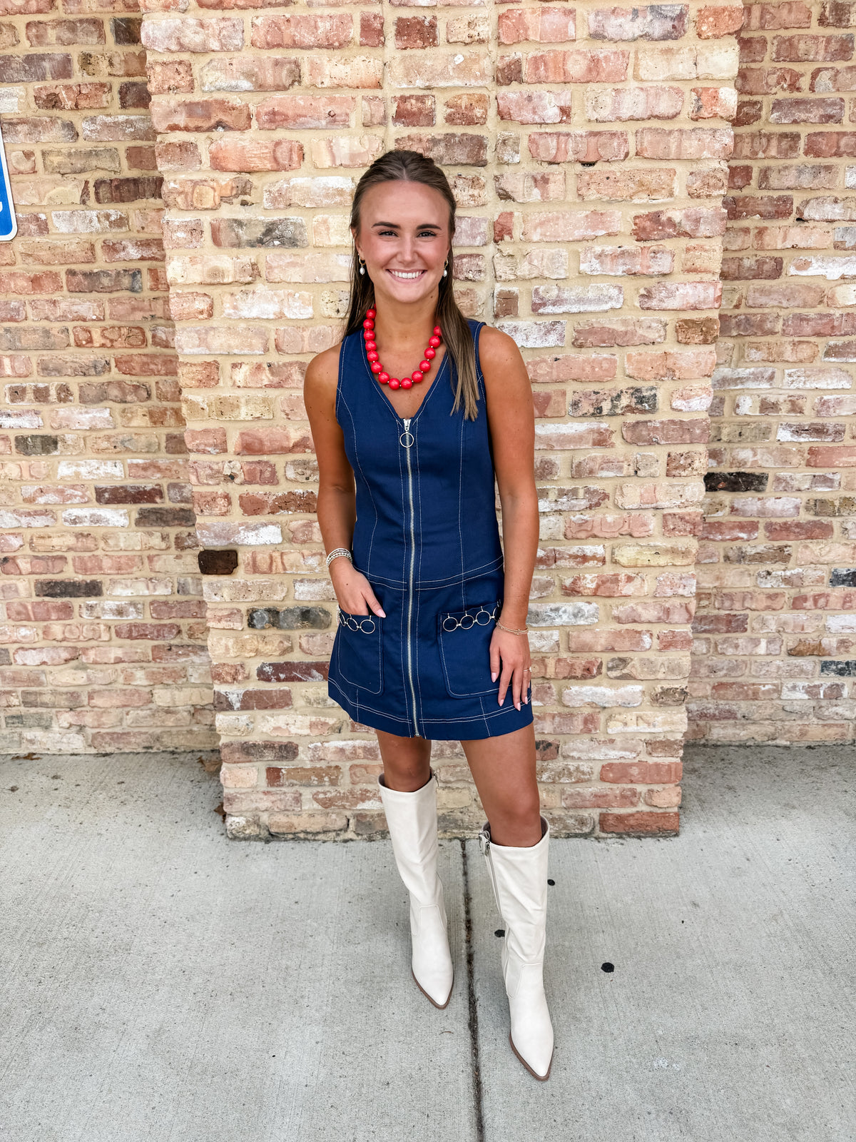 golden zip dress - navy