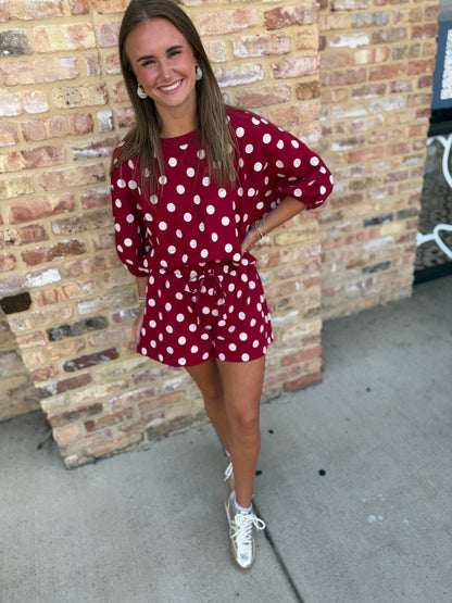 polka dot short set - burgundy