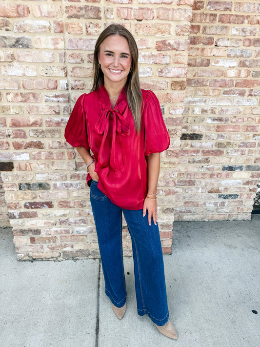 shimmer tie blouse