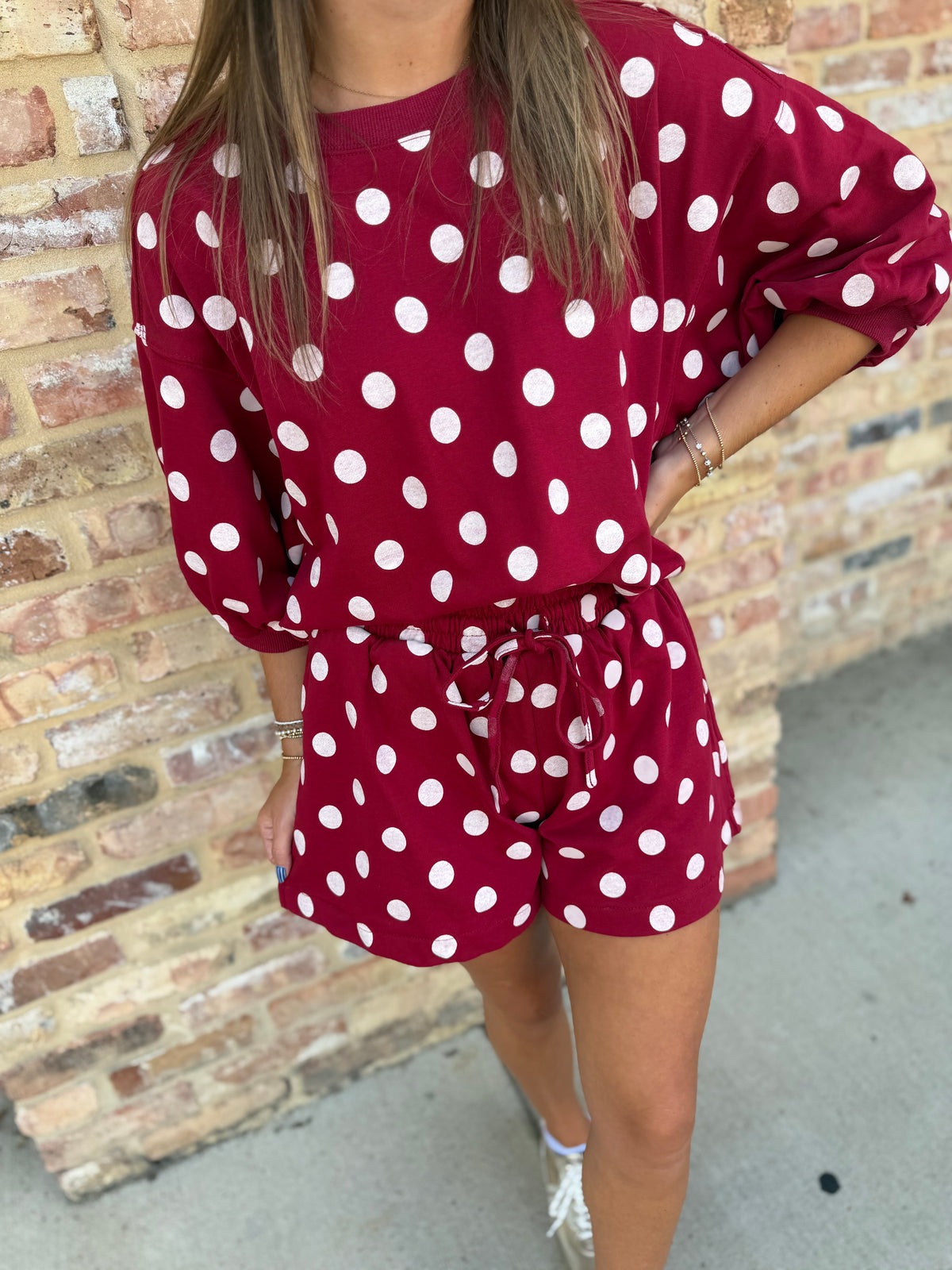 polka dot short set - burgundy
