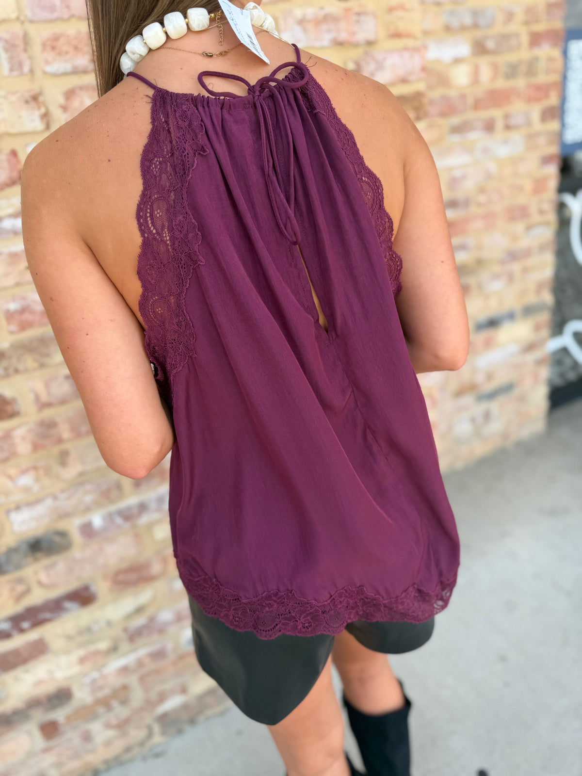 lace halter top - burgundy