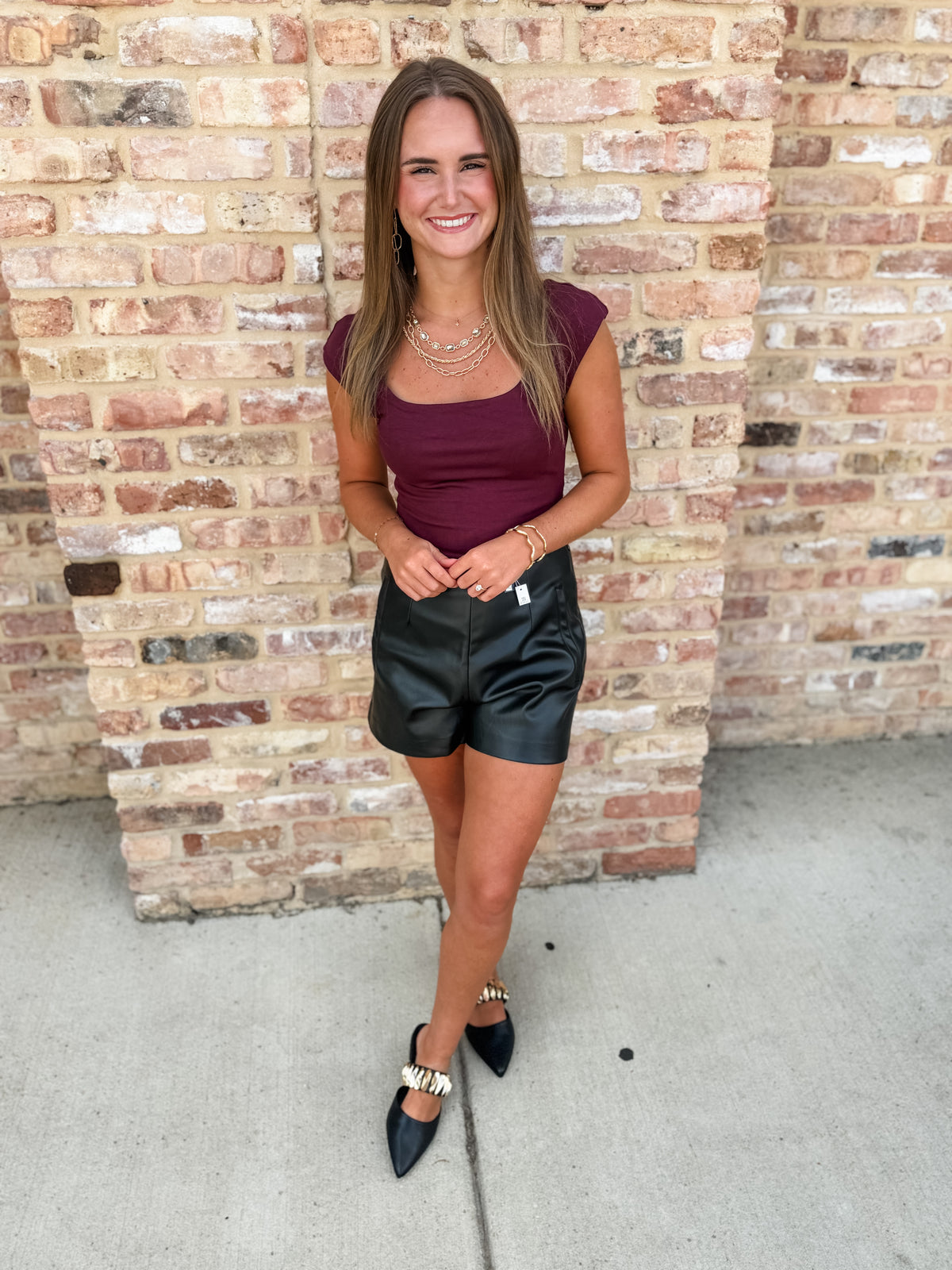leather shorts - black