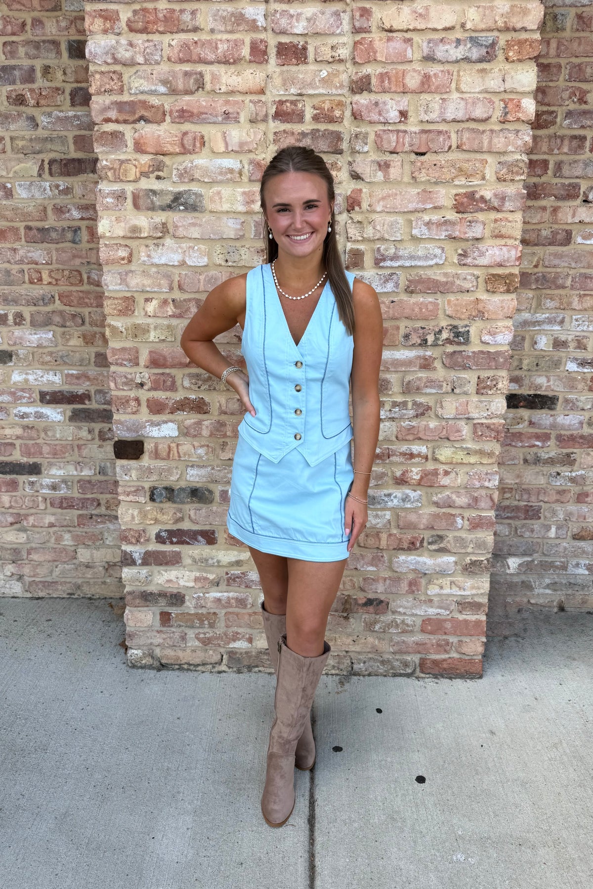 aces & denim skort set - sky blue