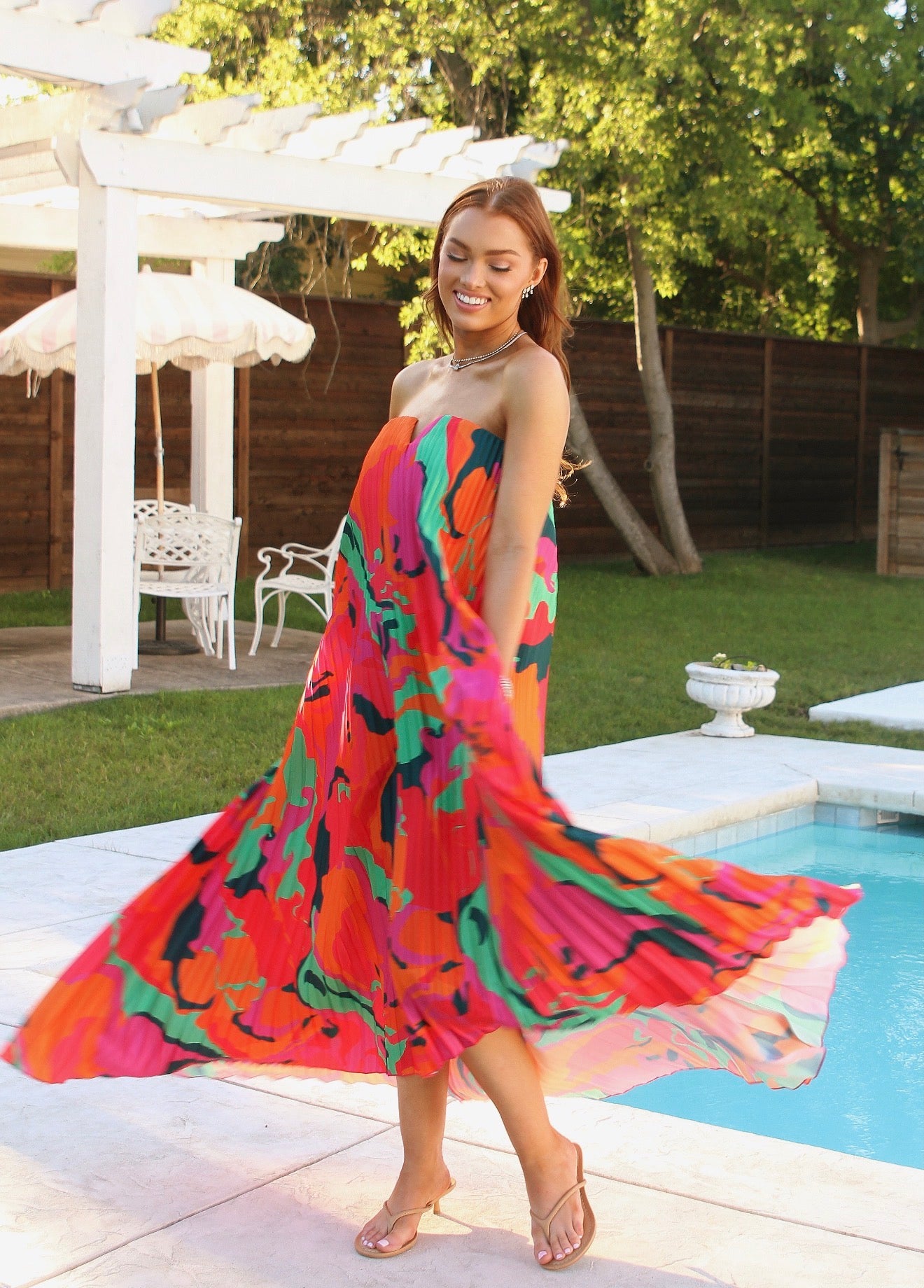 the swirl satin pleat dress by karlie