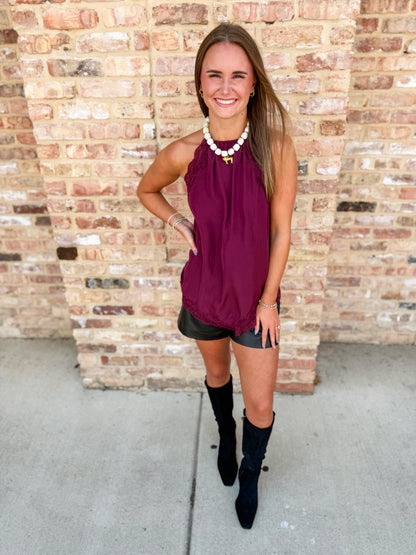 lace halter top - burgundy