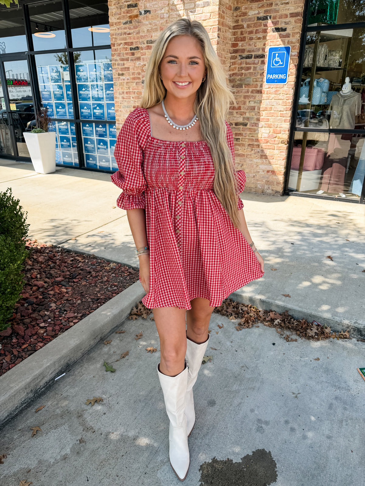 red gingham dress