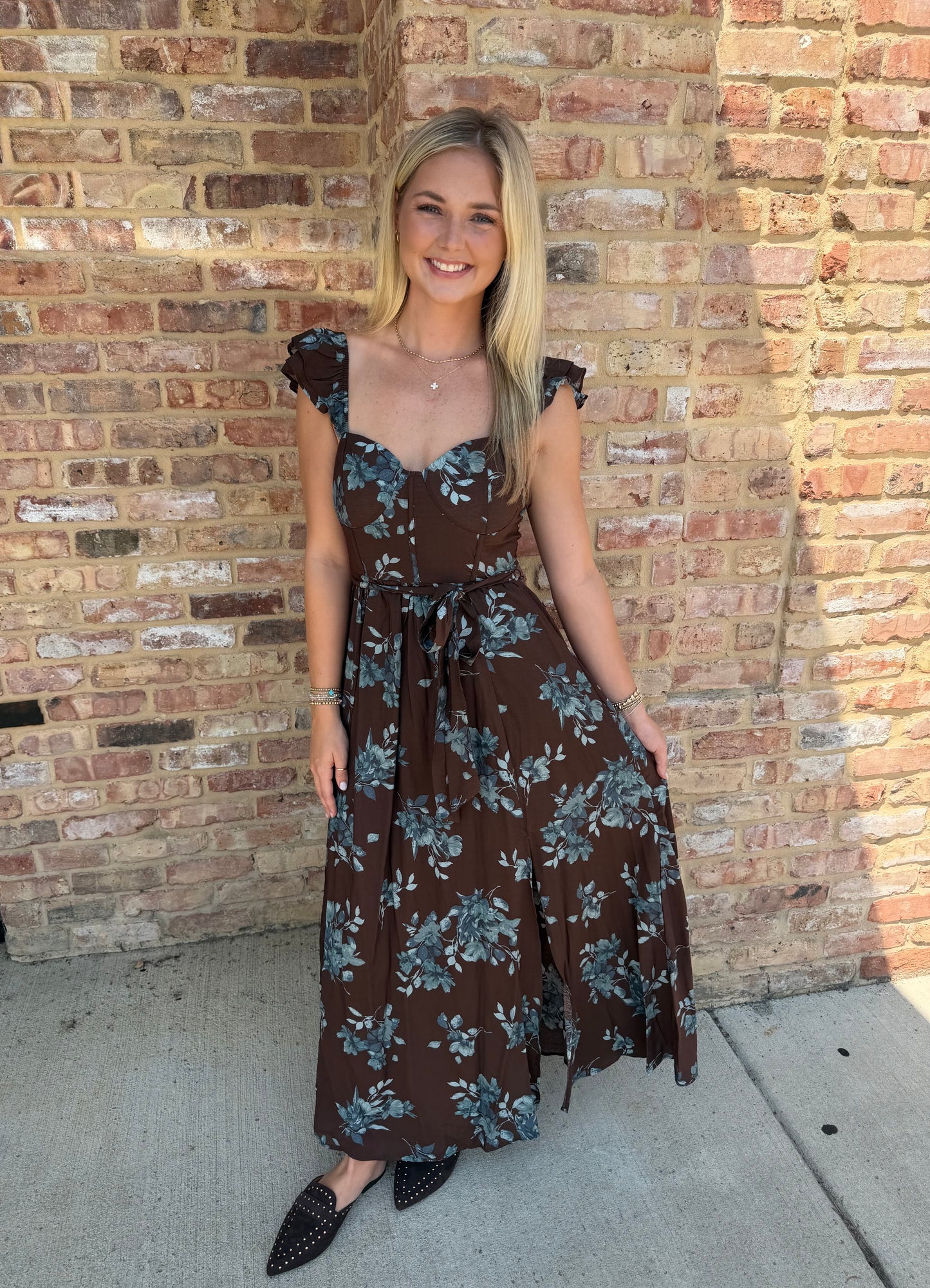 stella corset midi dress - brown