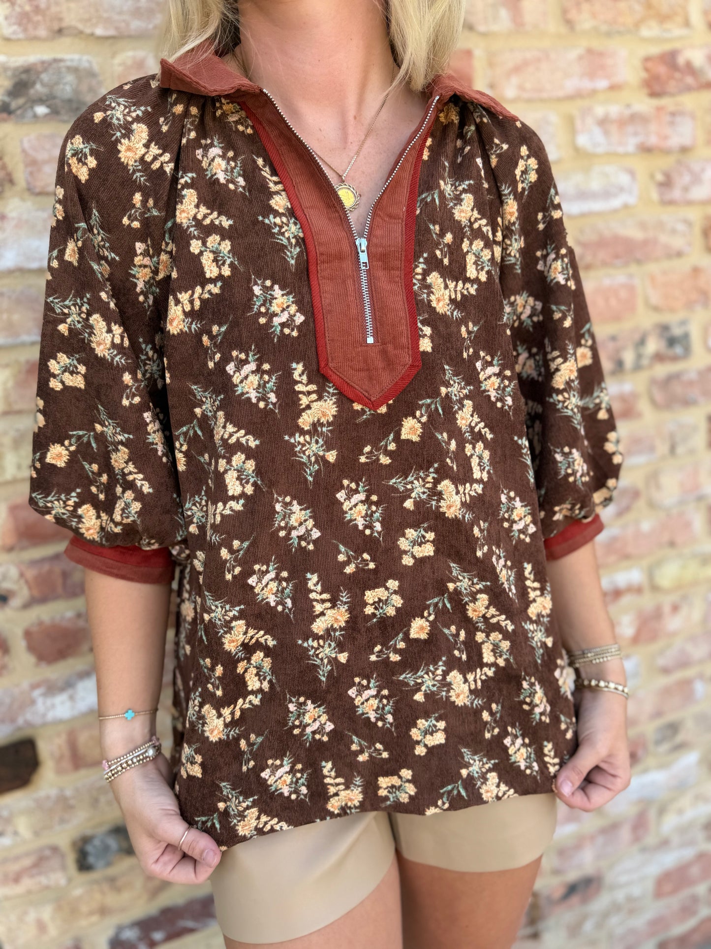 stay together floral half zip top