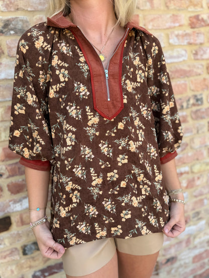 stay together floral half zip top
