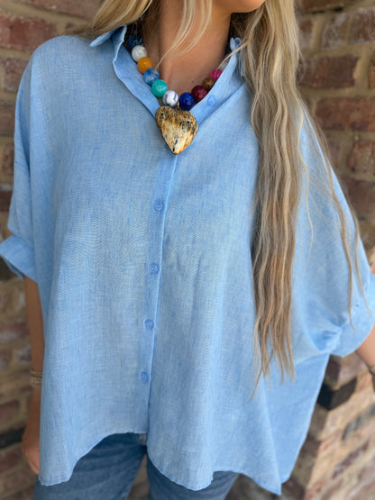 oversized button down top