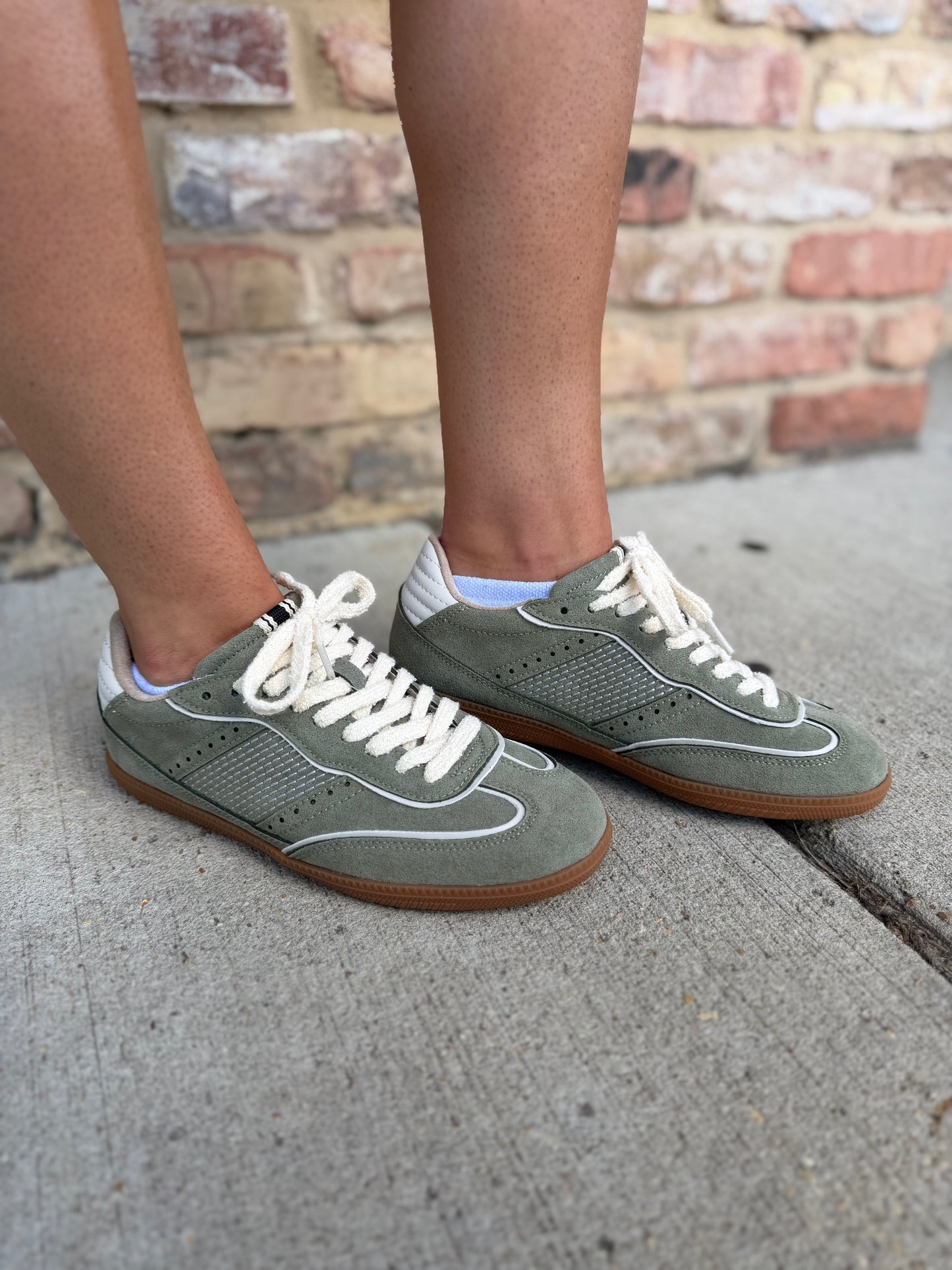 Sophie olive suede sneakers by SHU shop