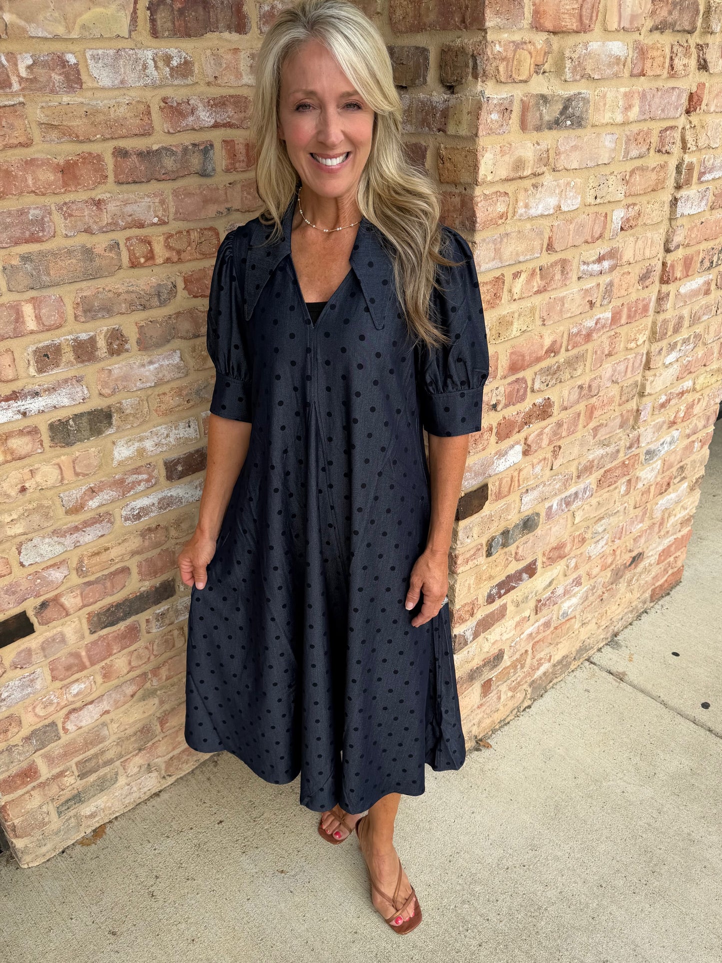 Amber denim dots dress