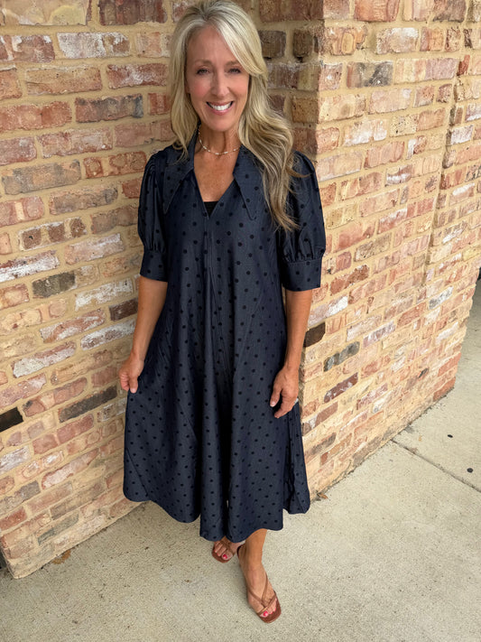 Amber denim dots dress