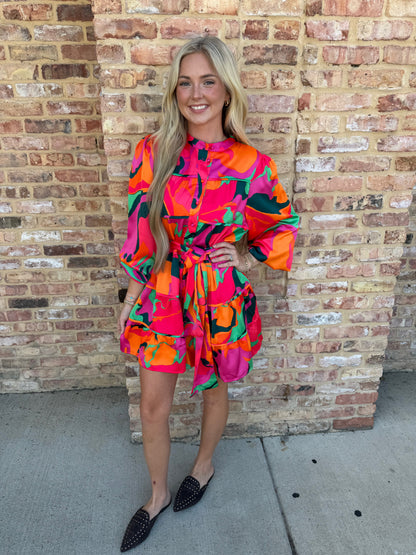 fuschia swirl satin dress by karlie