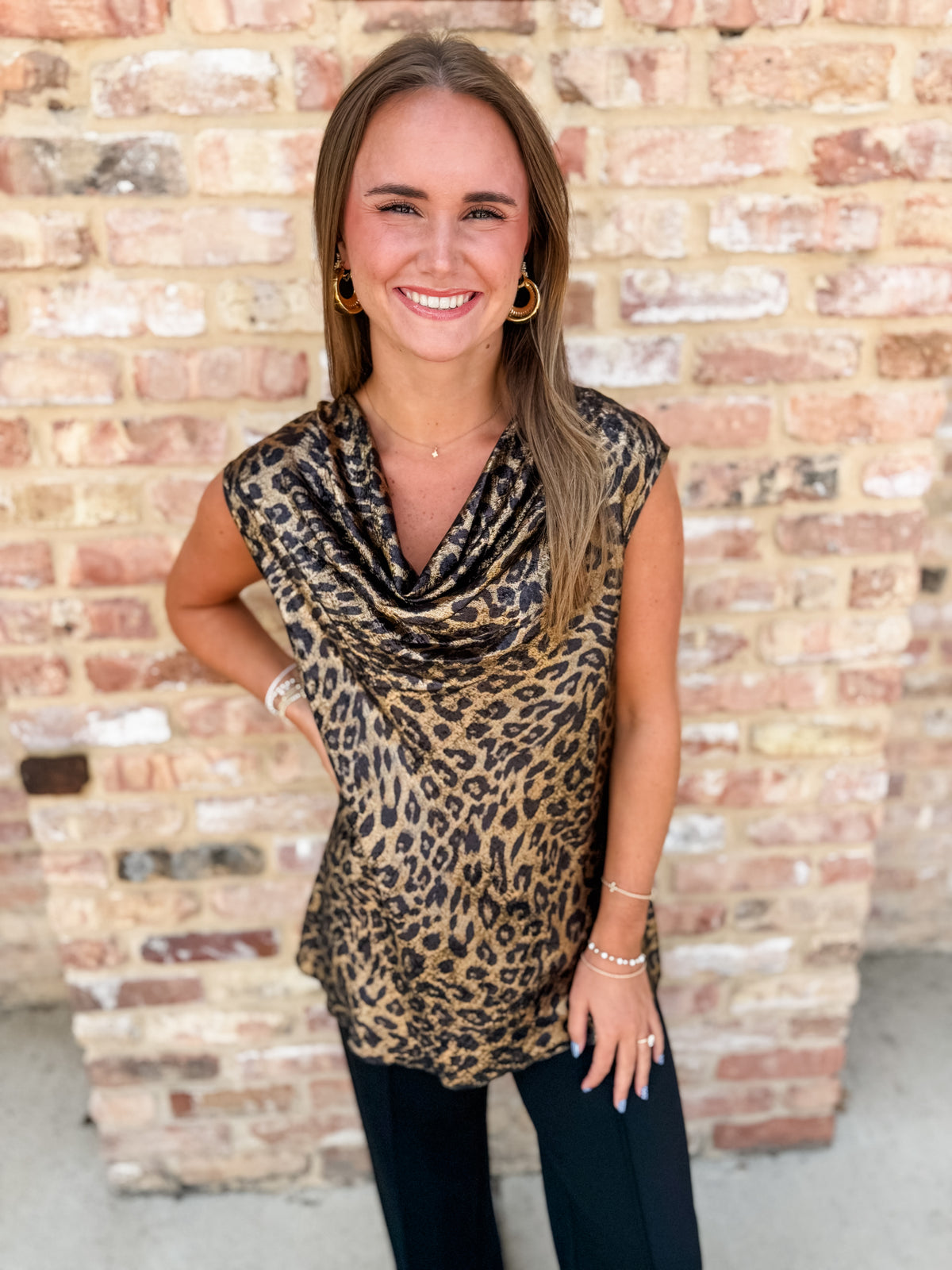 black leopard cowl neck tank