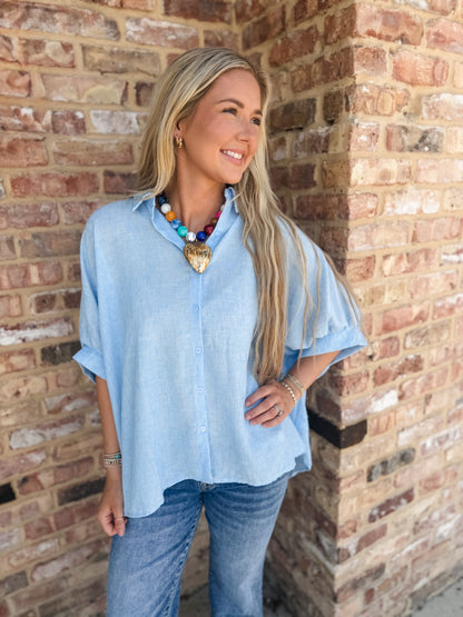 oversized button down top